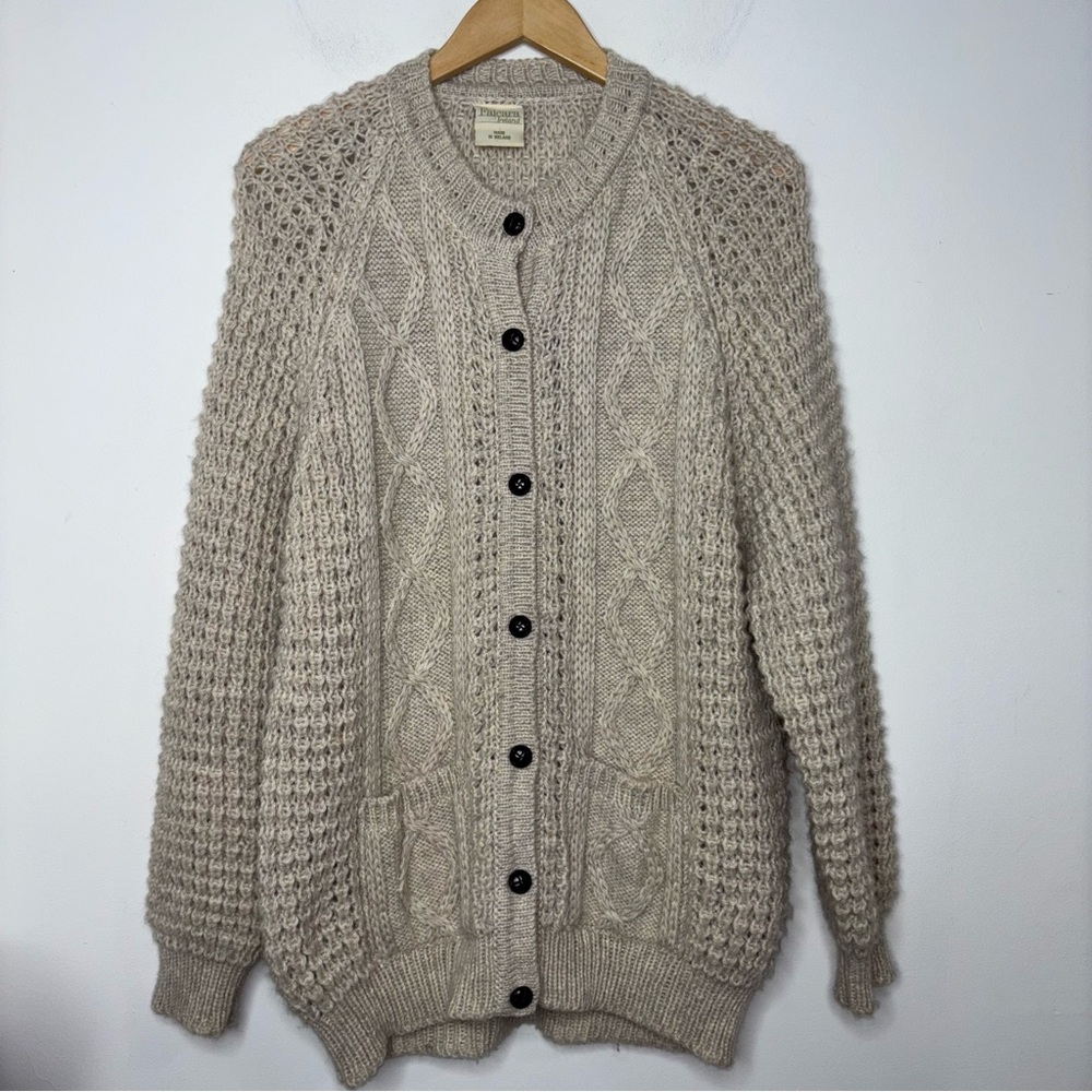 Falcara Ireland Wool Button Cardigan Fisherman Sweater Pockets Chunky Cable Knit - Picture 7 of 11